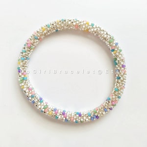 Milky Way/Silver Unicorn- Nepal Style Custom-Made Personalized Beaded Crochet Bracelet Bangle