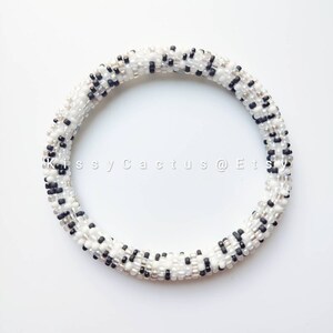 Popcorn/Tuxedo- Nepal Style Custom-Made Personalized Beaded Crochet Bracelet Bangle