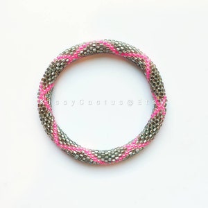 Roxy/Hot Pink- Nepal Style Custom-Made Personalized Beaded Crochet Bracelet Bangle