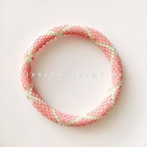 Salmon Plaid- Nepal Style Custom-Made Personalized Beaded Crochet Bracelet Bangle