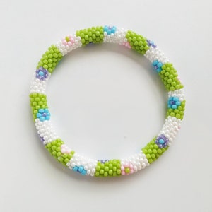 Picnic/Green- Nepal Style Custom-Made Personalized Beaded Crochet Bracelet Bangle