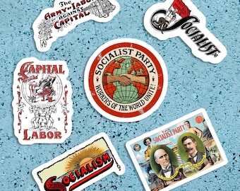 Socialist Sticker Variety Set  | Workers of the World Unite! 6 Vinyl Stickers | Retro Socialism Capital & Labor, Small Gift
