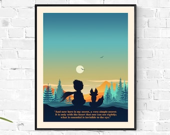 The Little Prince art print, The Little Prince and the fox poster, instant download, quote in English