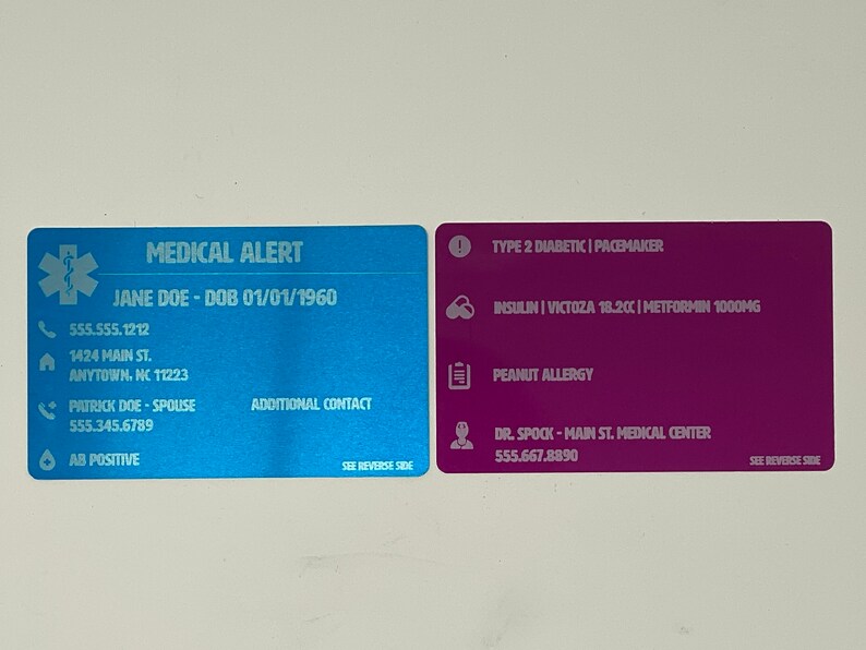 Metal Medical Alert Card Medical Alert For Vehicle Medical Etsy