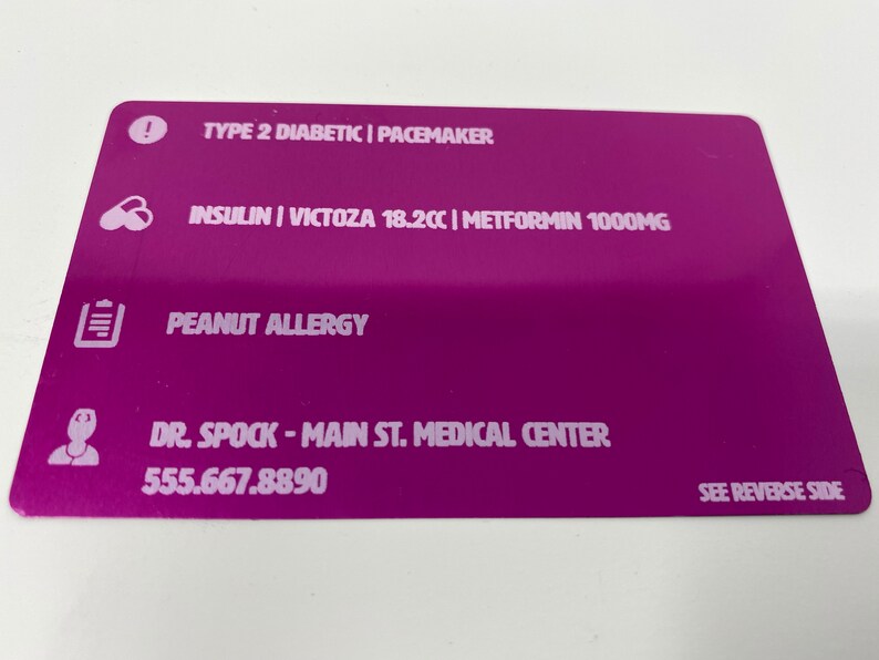 Metal Medical Alert Card Medical Alert For Vehicle Medical Etsy