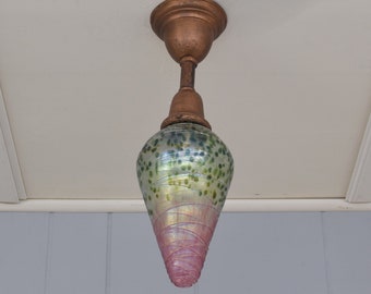 Stunning Vintage Loetz Type Hand Blown Art Glass Shade With Semi Flush Mount Fitter | Rewired Unsigned