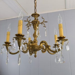 Vintage lily Brass bronze SWAG play room light lamp Chandelier crystal prisms 