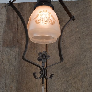 Antique Light Fixture Circa 1920 Semi-Flush Mount Ceiling Light With Floral Stencil on Frosted Shade image 3