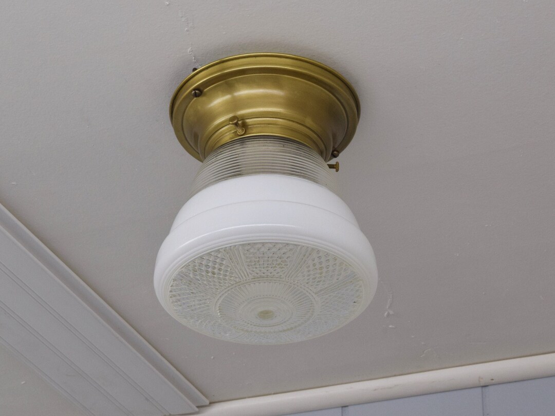 1940s Vintage Kitchen Ceiling Light White Glass Shade W/ - Etsy