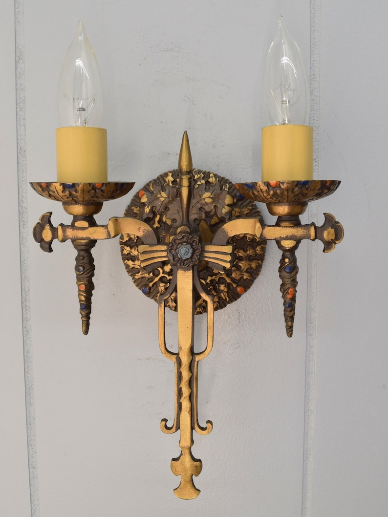 Pair Original Antique Bronze Torch Wall Sconce Lights Detailed - Etsy