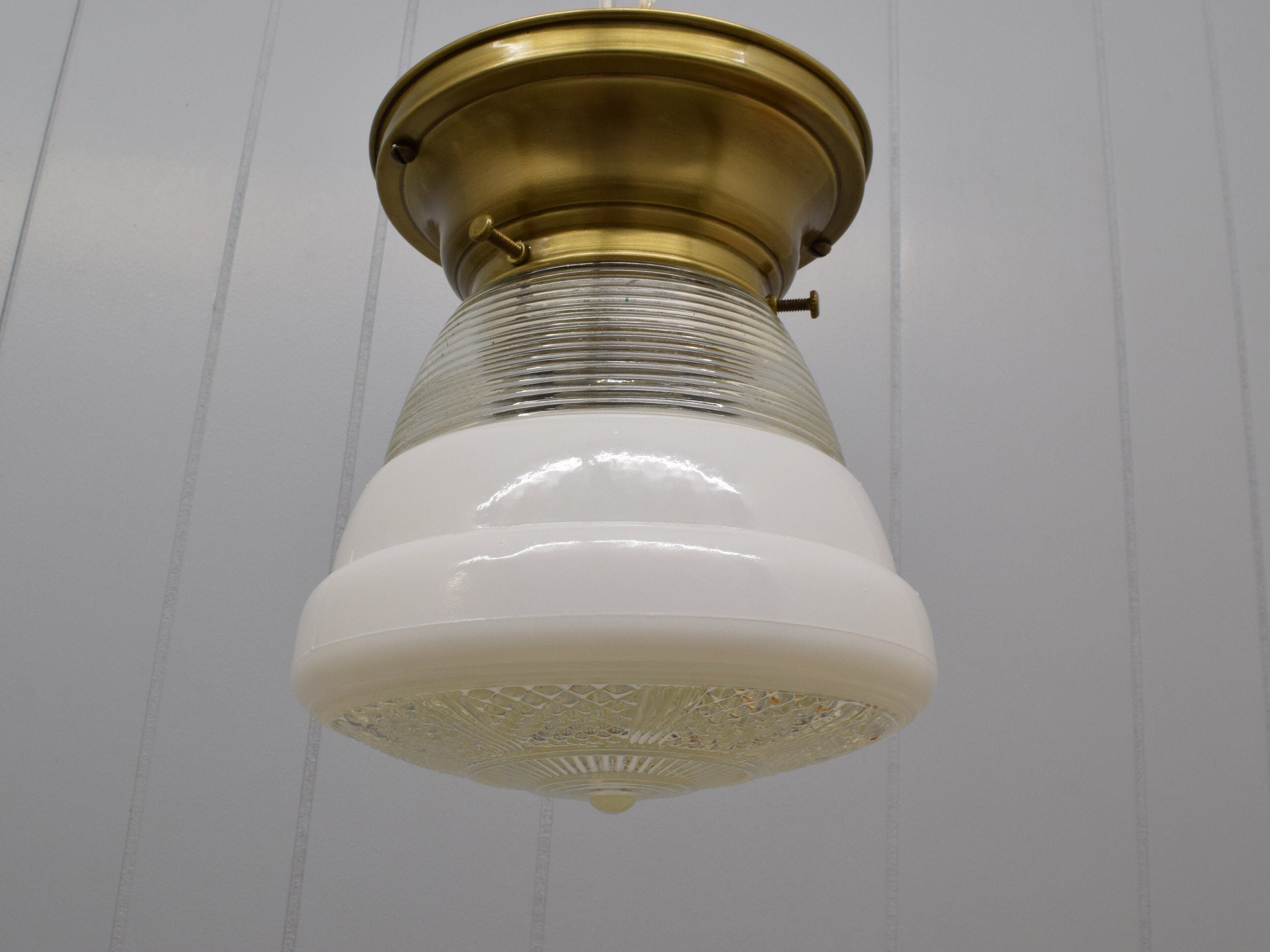 1940s Vintage Kitchen Ceiling Light White Glass Shade W/ - Etsy