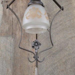 Antique Light Fixture Circa 1920 Semi-Flush Mount Ceiling Light With Floral Stencil on Frosted Shade image 5