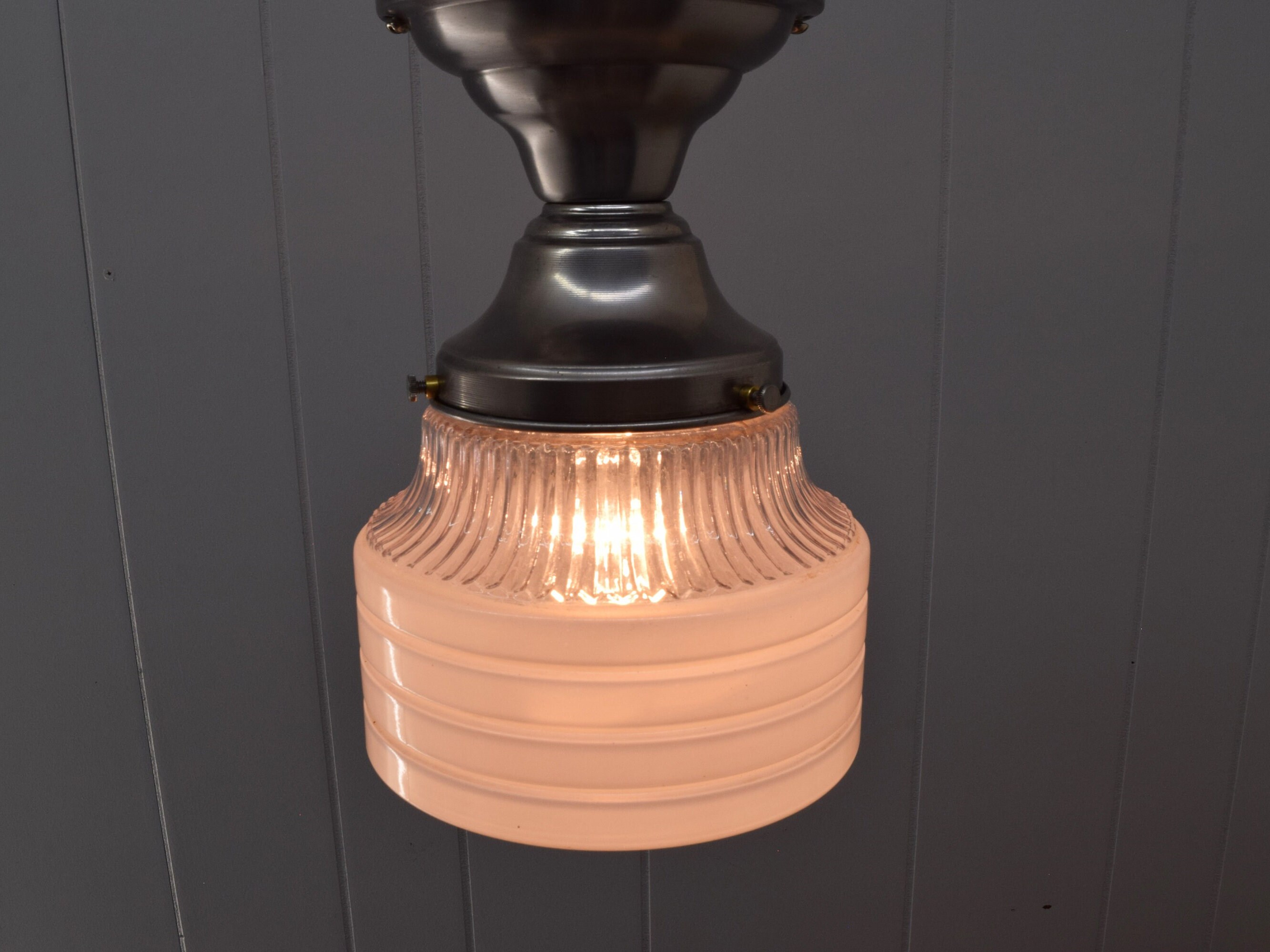 1930s Vintage Kitchen Ceiling Light White Glass Shade W/ Crystal ...