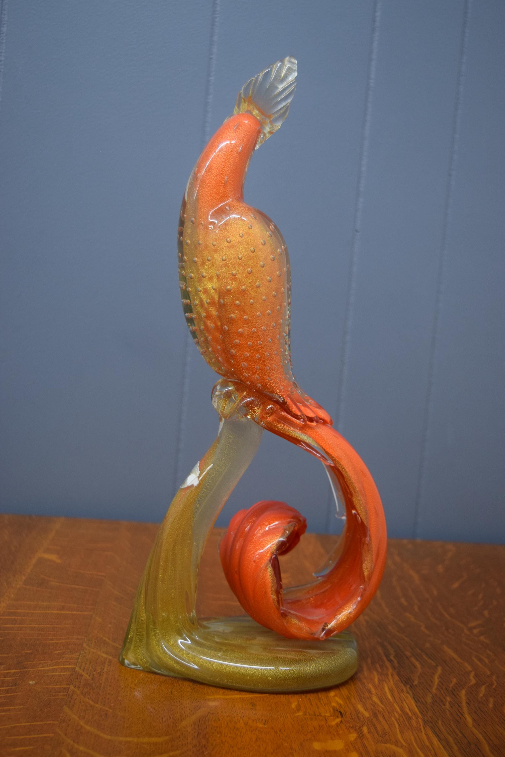Ken　BARBINI MURANO ヴィンテージグラス Vintage Alfredo Barbini Murano Art Glass Orange/gold Pheasant Bird