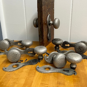 MULTIPLE AVAILABLE Circa 1925 Spanish / Tudor Antique Door Knob Hardware Set, Hammered Interior Knobs image 2