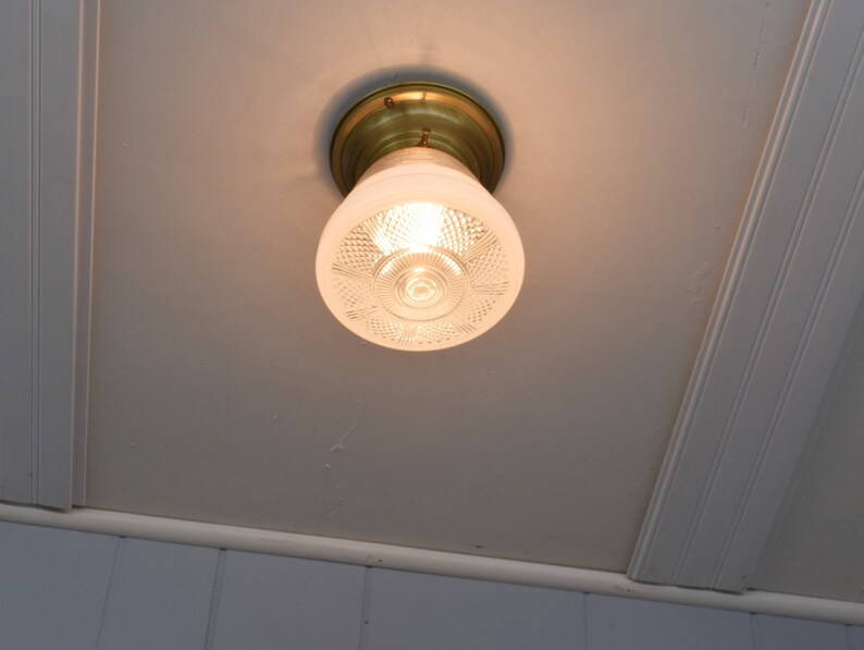 1940s Vintage Kitchen Ceiling Light White Glass Shade W/ - Etsy