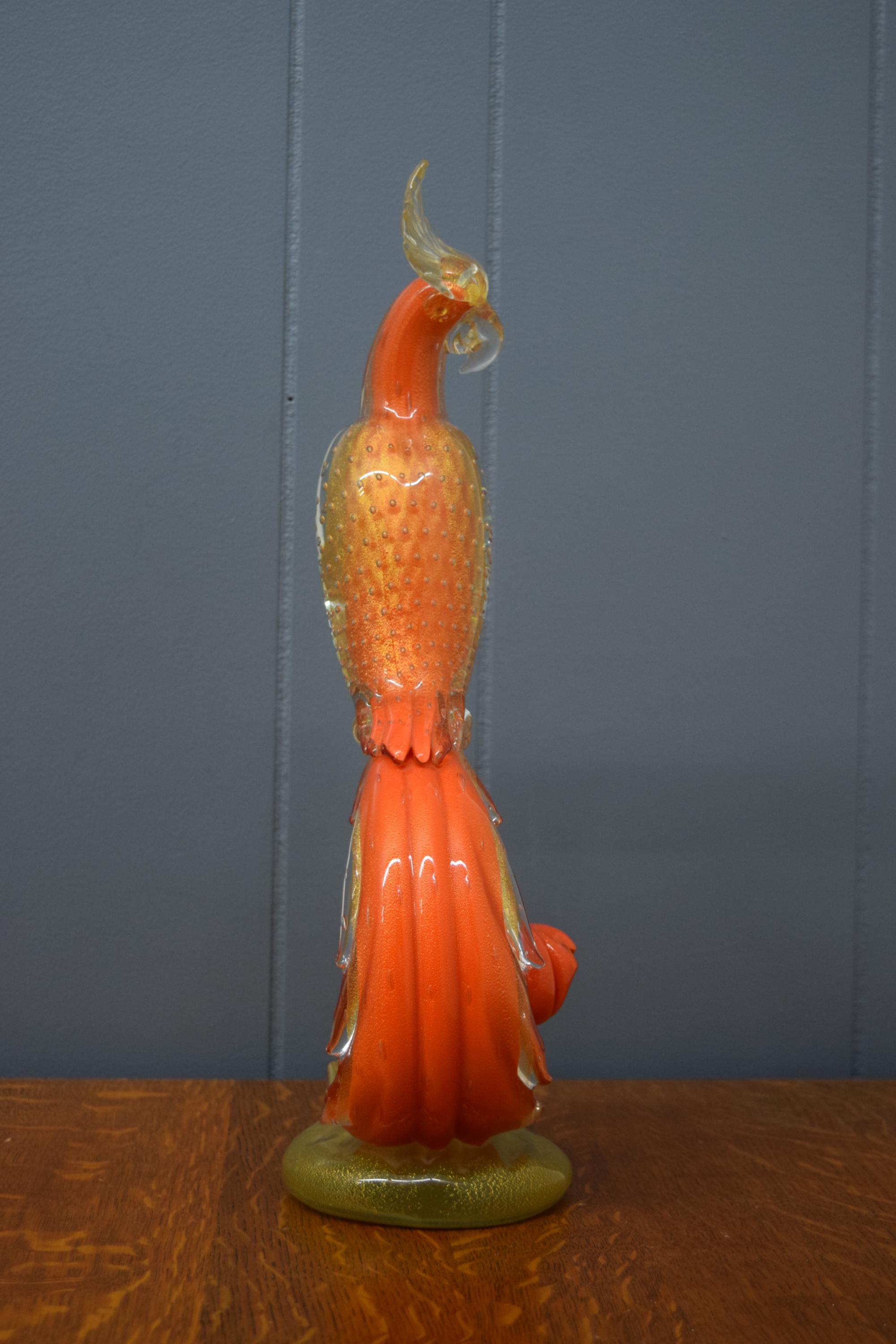 Vintage Alfredo Barbini Murano Art Glass Orange/gold Pheasant Bird