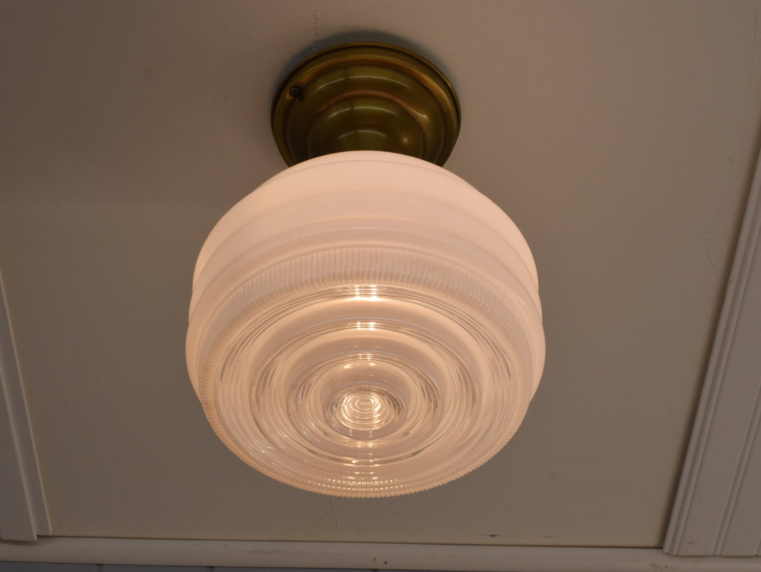 Vintage 1940s Kitchen Light Fixture White Glass Shade W/ Etsy