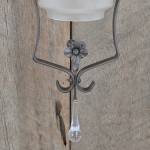 Antique Light Fixture Circa 1920 Semi-Flush Mount Ceiling Light With Floral Stencil on Frosted Shade image 6