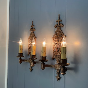 Circa 1920 Original Antique 2 Arm Bronze Wall Sconce Fixture Multiple Available Rewired Tudor Style image 6