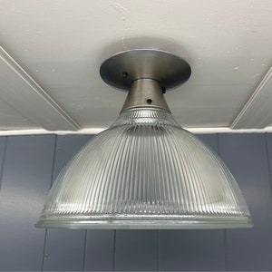 Original Holophane Industrial Prism Vintage 1930s-1940s Light w/ Original Restored Ceiling Fixture image 2
