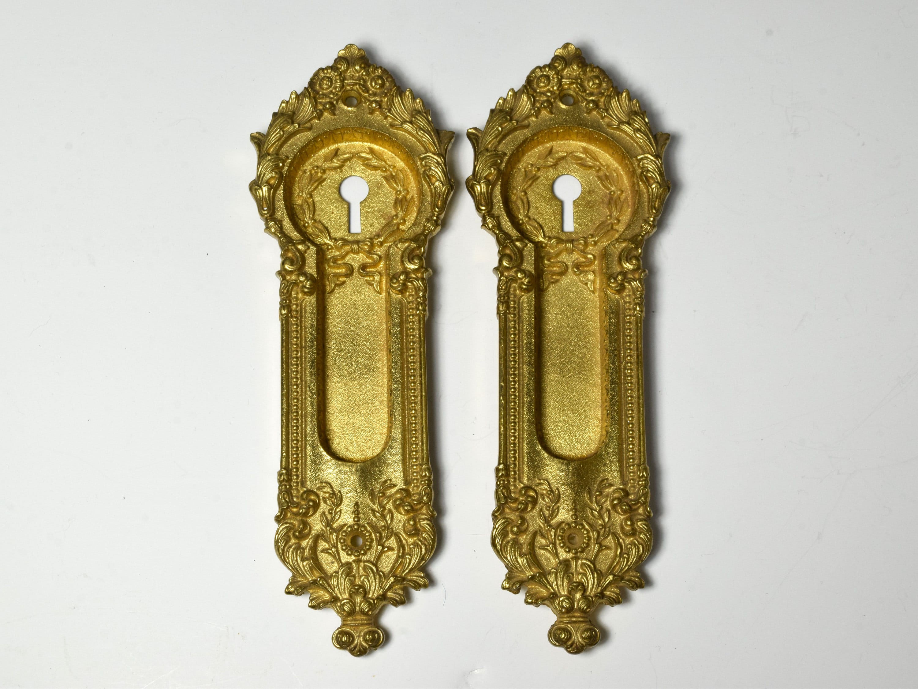 Turn of the Century Pair Antique Gilt Gold Pocket Door Pulls by