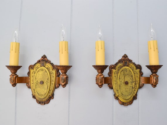 Rewired Pair C. 1920 Riddle Cast Aluminum Vintage Antique Electric Double Candle Wall Sconce Light Fixture W/ Original Factory Finish - Etsy