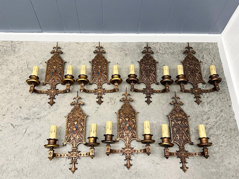 Circa 1920 Original Antique 2 Arm Bronze Wall Sconce Fixture Multiple Available Rewired Tudor Style image 7