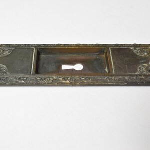 Pair Keyed Cast Bronze Late 1800s Early 1900s Pocket Door Plates With Natural Patina & Leafy Details image 6