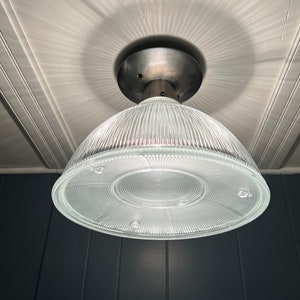 Original Holophane Industrial Prism Vintage 1930s-1940s Light w/ Original Restored Ceiling Fixture image 7