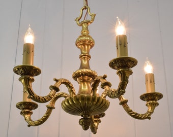 Fabulous Cast Brass 1920s Antique Chandelier | Rewired 5 Arm Antique Ceiling Light