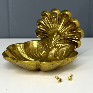 Original Vintage Shell Shaped Soap Dish Solid Brass Wall Mounted Sherle Wagner Style New Old Stock Luxury Bathroom Fixture Circa 1970 image 5