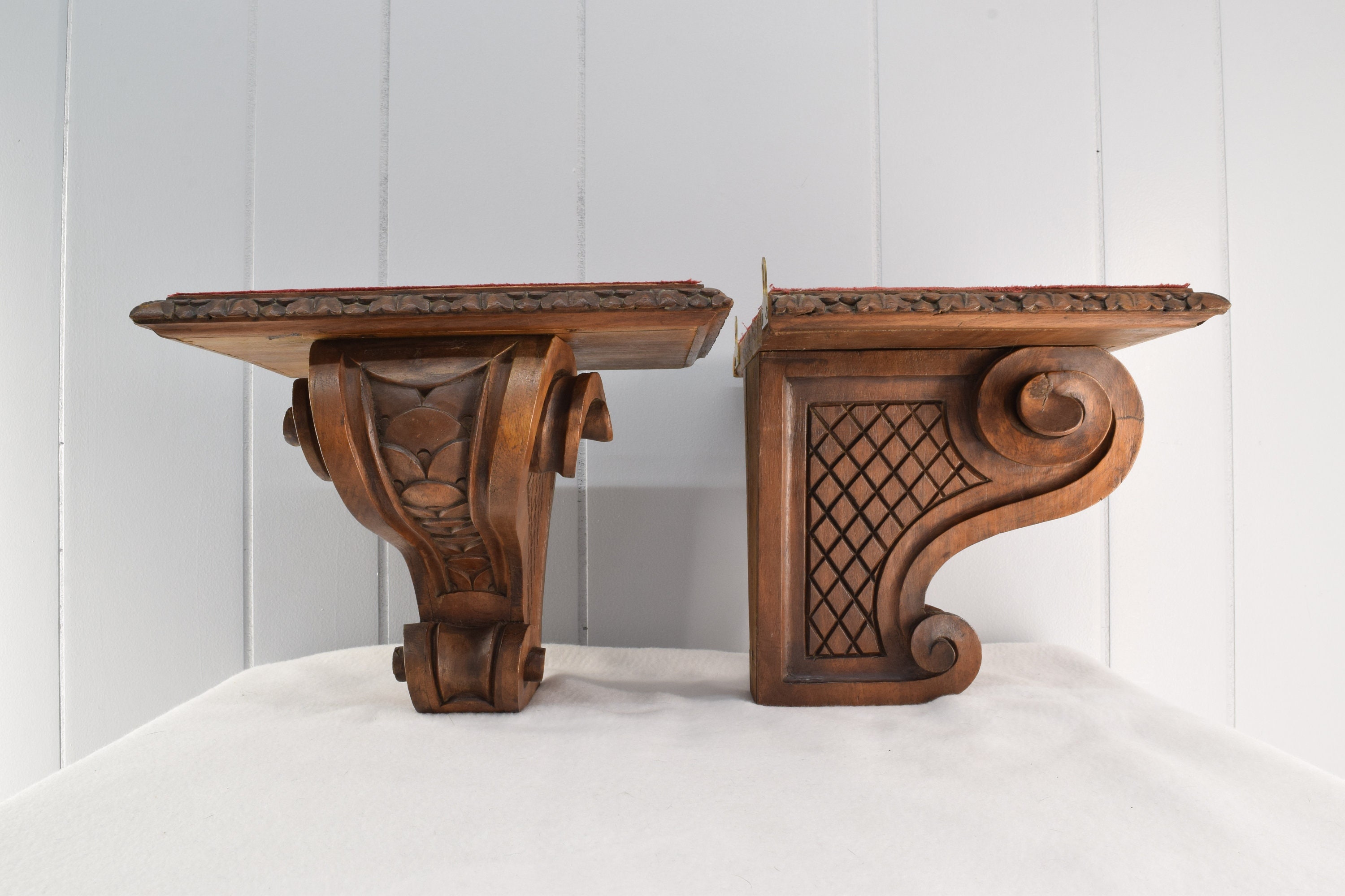 Pair Intricately Carved Walnut Shelves, Antique Walnut Wall Brackets or Corbelsthumbnail
