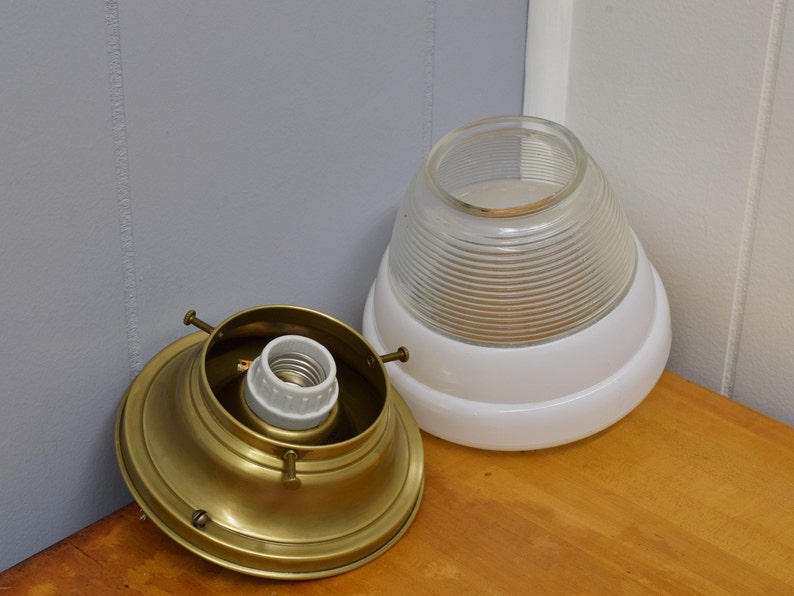 1940s Vintage Kitchen Ceiling Light White Glass Shade W/ Etsy