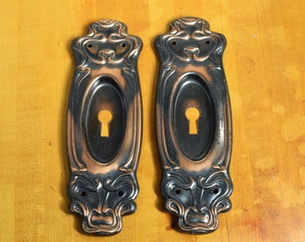 New Old Stock Pair of Antique Cup Escutcheon Sliding Door Pulls With Copper Flash Finish Circa 1910 Elton Desigh By Taylor & Boggis Foundry