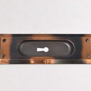 Pair of Keyed Pocket Door Pulls Circa 1920 With Elegant Rectangular Shape, Beveled Edge, and Japanned Finish image 3