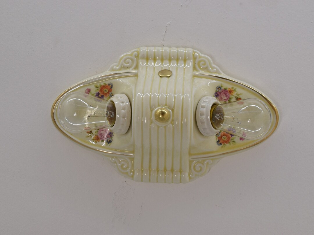 Vintage Porcelain Bathroom or Kitchen Light Fixture Flush Mount Ceiling