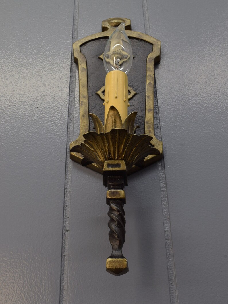 Restored & Rewired Pair 1920s Antique Wall Sconce Light Fixture Tudor