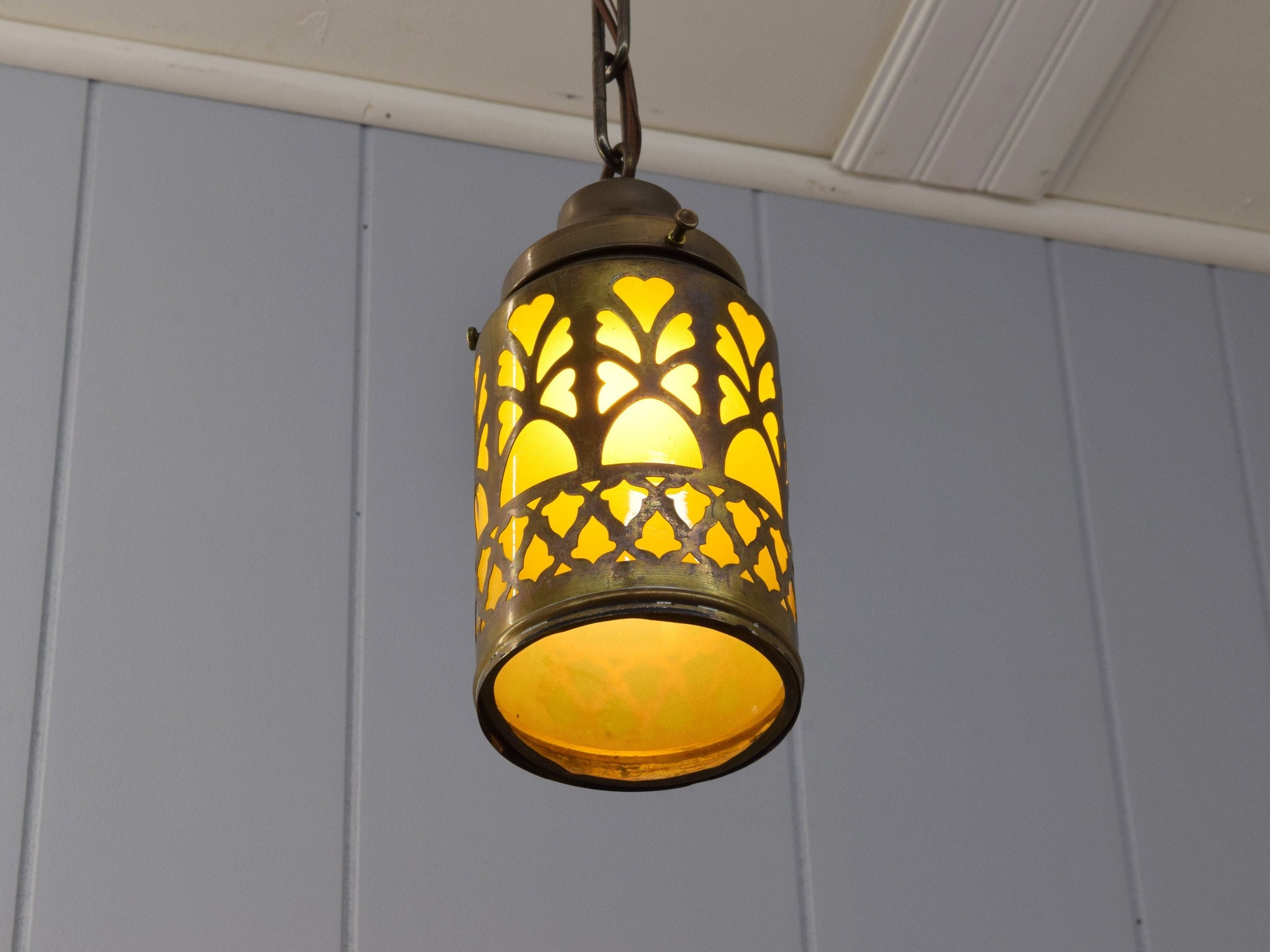 C. 1915 Antique Glass Shade Frosted Yellow Glass Encased in Etsy