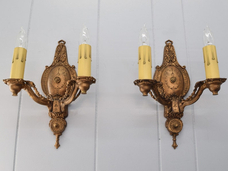 Pair Vintage Wall Sconce Light Fixtures c. 1930  Restored image 1