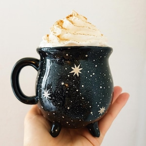 Black Cauldron Galaxy Mug Ceramic Wiccan Home Decor Halloween Party Cosmic Witch