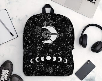 Winter's Spells Snake, Crystals and Stars Wiccan Backpack, Halloween Themed, Moon Phases
