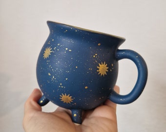 Blue Cauldron Mug A Dream of Sun Ceramic Wiccan Home Decor Whimsy Witch