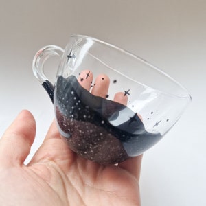 Cup full of Stars Transparent and Black Galaxy Glass Tea and Cappuccino Cup