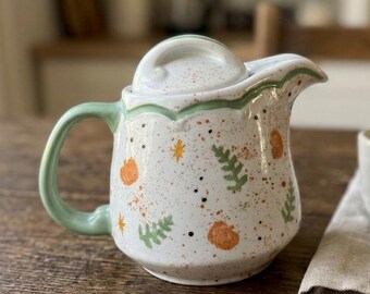 Limited Edition Pumpkin & Autumn Leaf Hand-Painted Small Teapot, Vintage Porcelain, 60cl