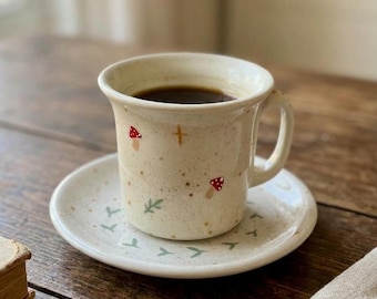 Limited Edition Woodland Mushrooms Hand-Painted Espresso & Cappuccino Mug Vintage Italian Porcelain (80 ml)