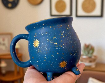 Blue Cauldron Mug A Dream of Sun Ceramic Wiccan Home Decor Whimsy Witch