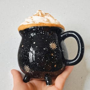 Black Cauldron Sun Galaxy Mug Wiccan Home Decor Halloween Party Cosmic Witch image 1