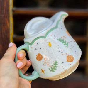 Limited Edition Pumpkin & Autumn Leaf Hand-Painted Small Teapot, Vintage Porcelain