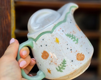Limited Edition Pumpkin & Autumn Leaf Hand-Painted Small Teapot, Vintage Porcelain, 60cl